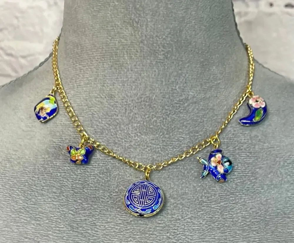 Handmade Upcycled Vintage Cloissone Charm Necklace